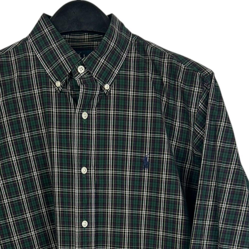 Polo Ralph Lauren‎ Mens M Lightweight Cotton Button Down Plaid Shirt Green Pony